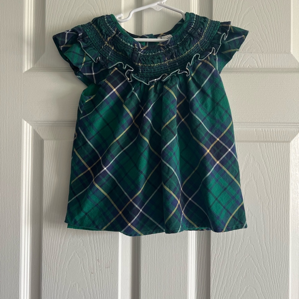 Janie and Jack Green Plaid Top with Navy Trim